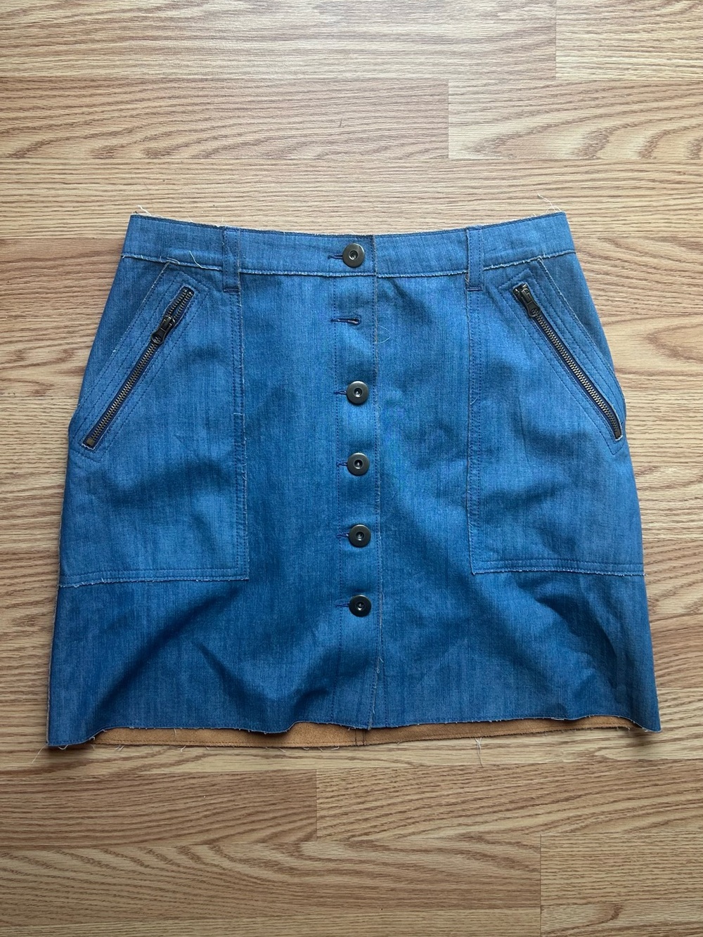 Michael Kors Denim and Suede Button Pencil Skirt Size Medium
